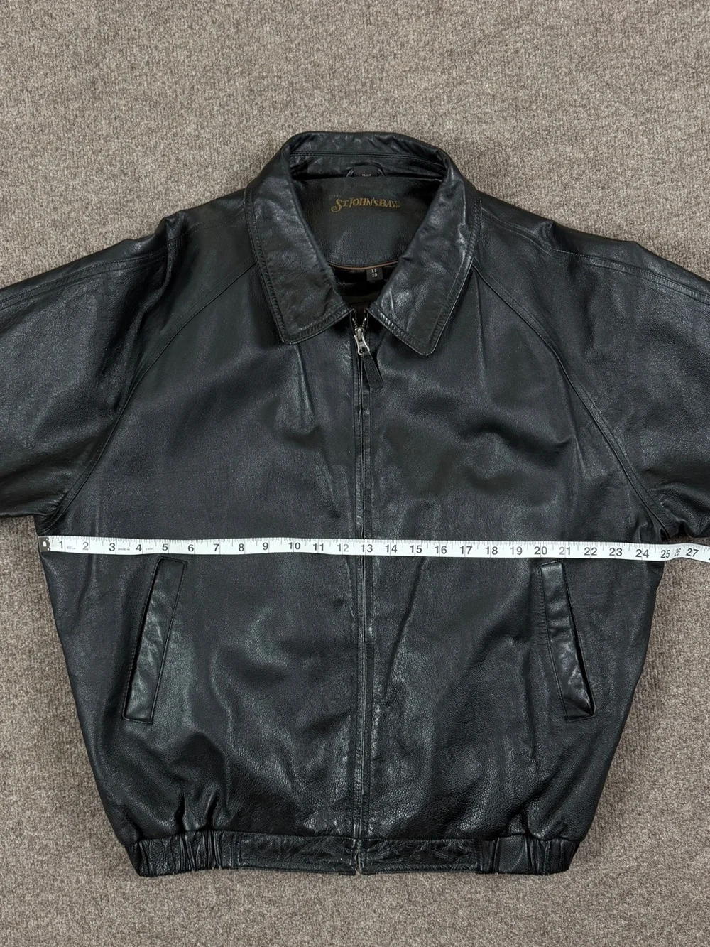 Vintage St John’s Bay Black Genuine Leather Full Zip Bomber Jacket Men’s XL 90s